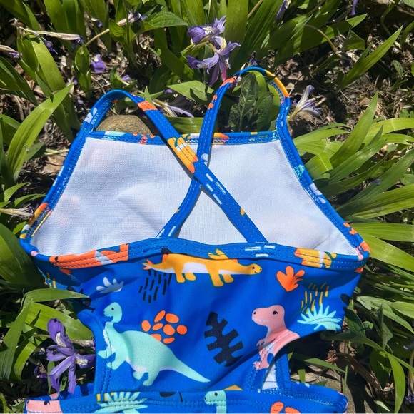 🌈 Cat & Jack Dinosaur One-Piece Swimsuit – 3T – Bright Blue with Cut-Out Sides 🦖 - Picture 6 of 13